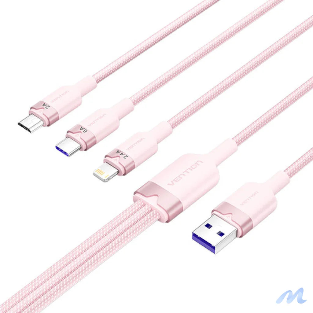 USB 2.0 A to 3-in-1 6A cable Vention CTRPG 1.5M (pink)