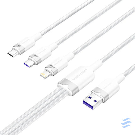USB 2.0 A to 3 in 1 6A cable Vention CTRWG 1.5M (white) USB cables