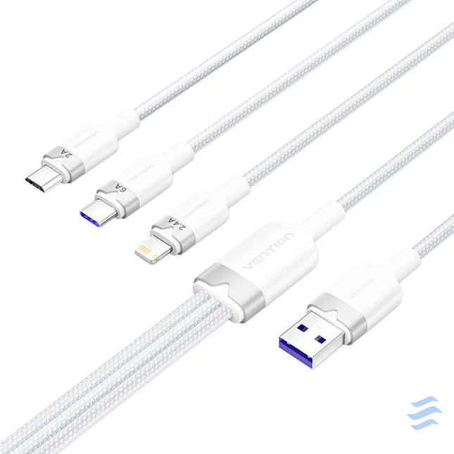 USB 2.0 A to 3 in 1 6A cable Vention CTRWG 1.5M (white) USB cables