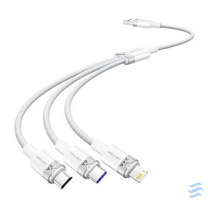 USB 2.0 A to 3 in 1 6A cable Vention CTRWG 1.5M (white) USB cables