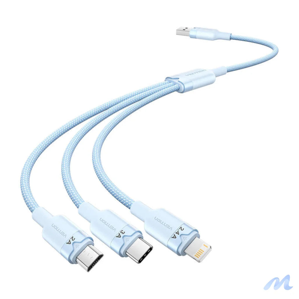 USB 2.0 A to 3in1 3A cable Vention CTPLG 1.5M (blue)
