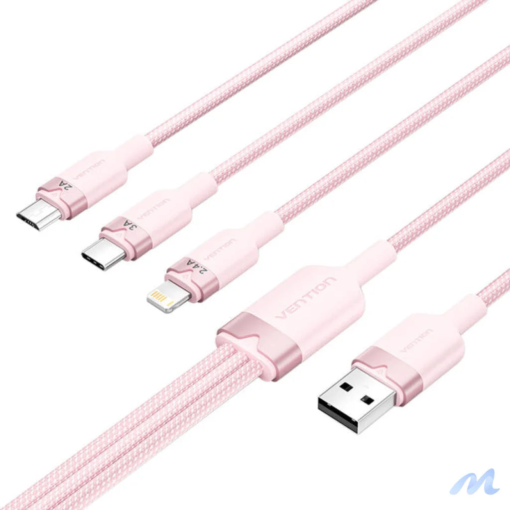USB 2.0 A to 3in1 3A cable Vention CTPPG 1.5M (pink)
