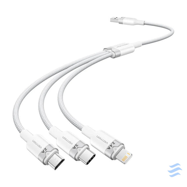 USB 2.0 A to 3in1 3A cable Vention CTPWG 1.5M (white) USB cables
