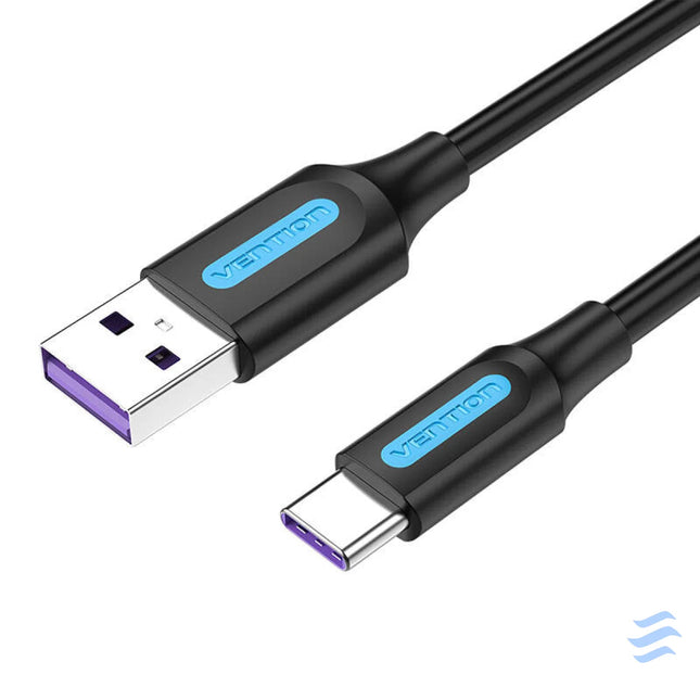 USB 2.0 A to USB C Cable Vention CORBF 5A 1m Black PVC USB to USB C