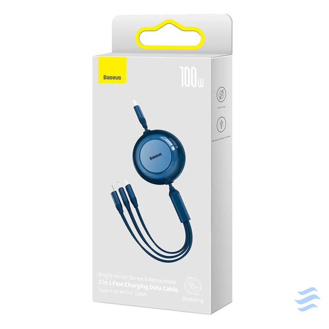 USB C 3 in 1 cable Baseus Bright Mirror 4 for micro USB / USB C / Lightning 100W / 3.5A 1.1m (Blue) Combo Cables
