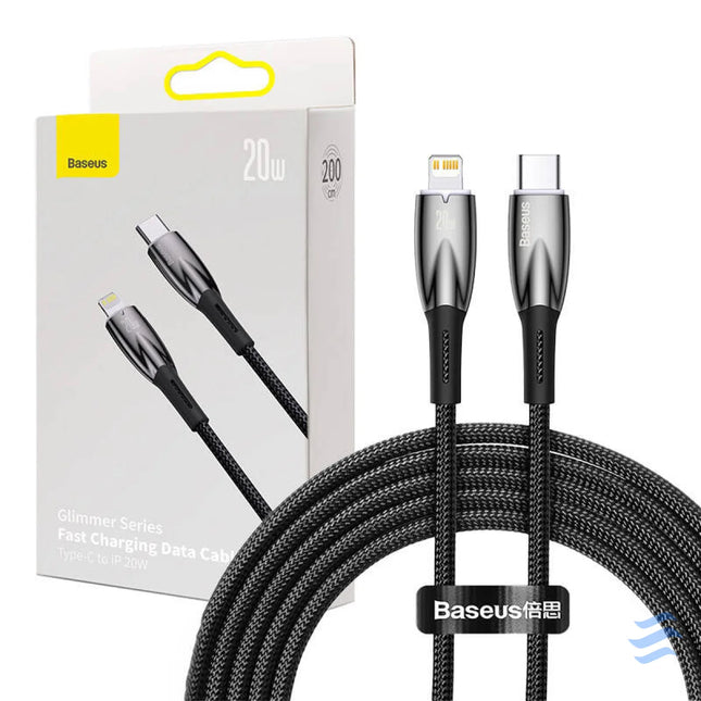 USB C cable for Lightning Baseus Glimmer Series 20W 2m (Black) USB C to Lightning