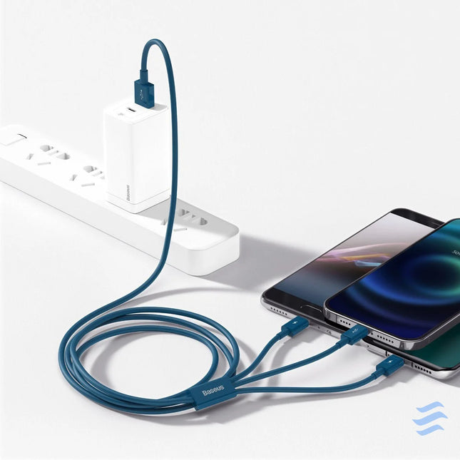 USB cable 3in1 Baseus Superior Series USB to micro USB / USB C / Lightning 3.5A 1.5m (blue) Combo Cables