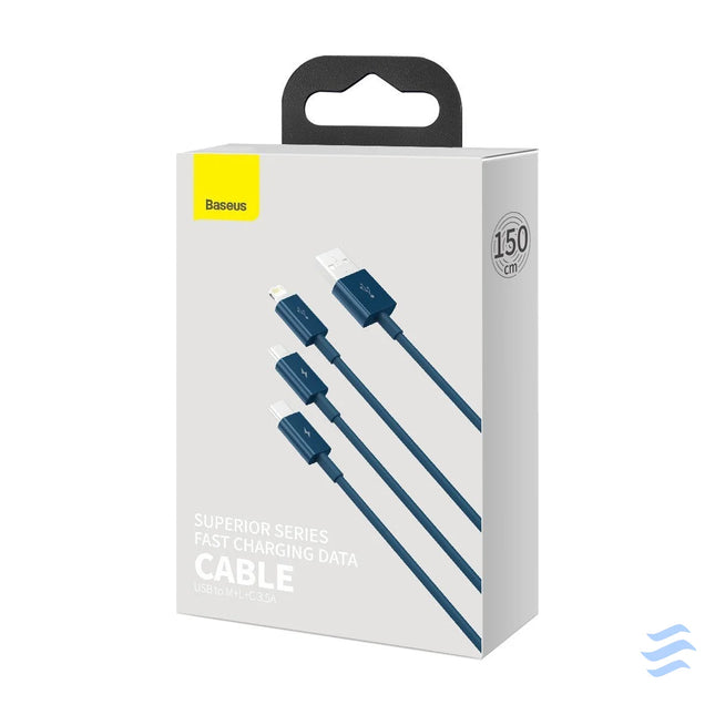 USB cable 3in1 Baseus Superior Series USB to micro USB / USB C / Lightning 3.5A 1.5m (blue) Combo Cables