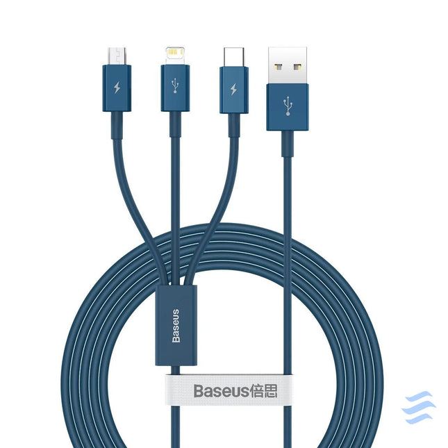 USB cable 3in1 Baseus Superior Series USB to micro USB / USB C / Lightning 3.5A 1.5m (blue) Combo Cables