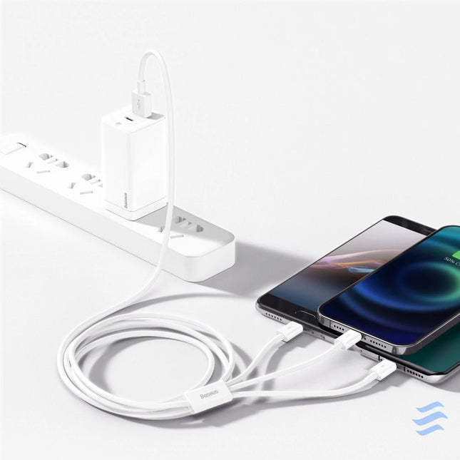 USB cable 3in1 Baseus Superior Series USB to micro USB / USB C / Lightning 3.5A 1.5m (white) Combo Cables