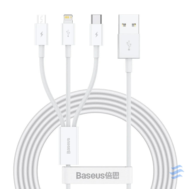 USB cable 3in1 Baseus Superior Series USB to micro USB / USB C / Lightning 3.5A 1.5m (white) Combo Cables