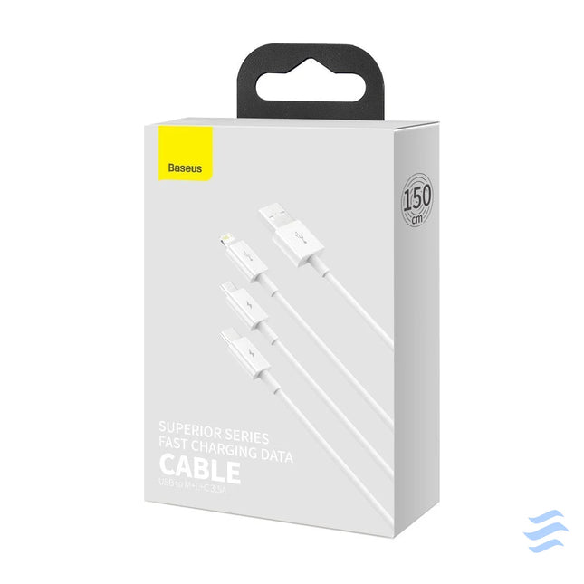 USB cable 3in1 Baseus Superior Series USB to micro USB / USB C / Lightning 3.5A 1.5m (white) Combo Cables