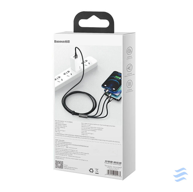 USB cable 3in1 Baseus Tungsten Gold USB to micro USB / USB C / Lightning 3.5A 1.5m (black) Combo Cables