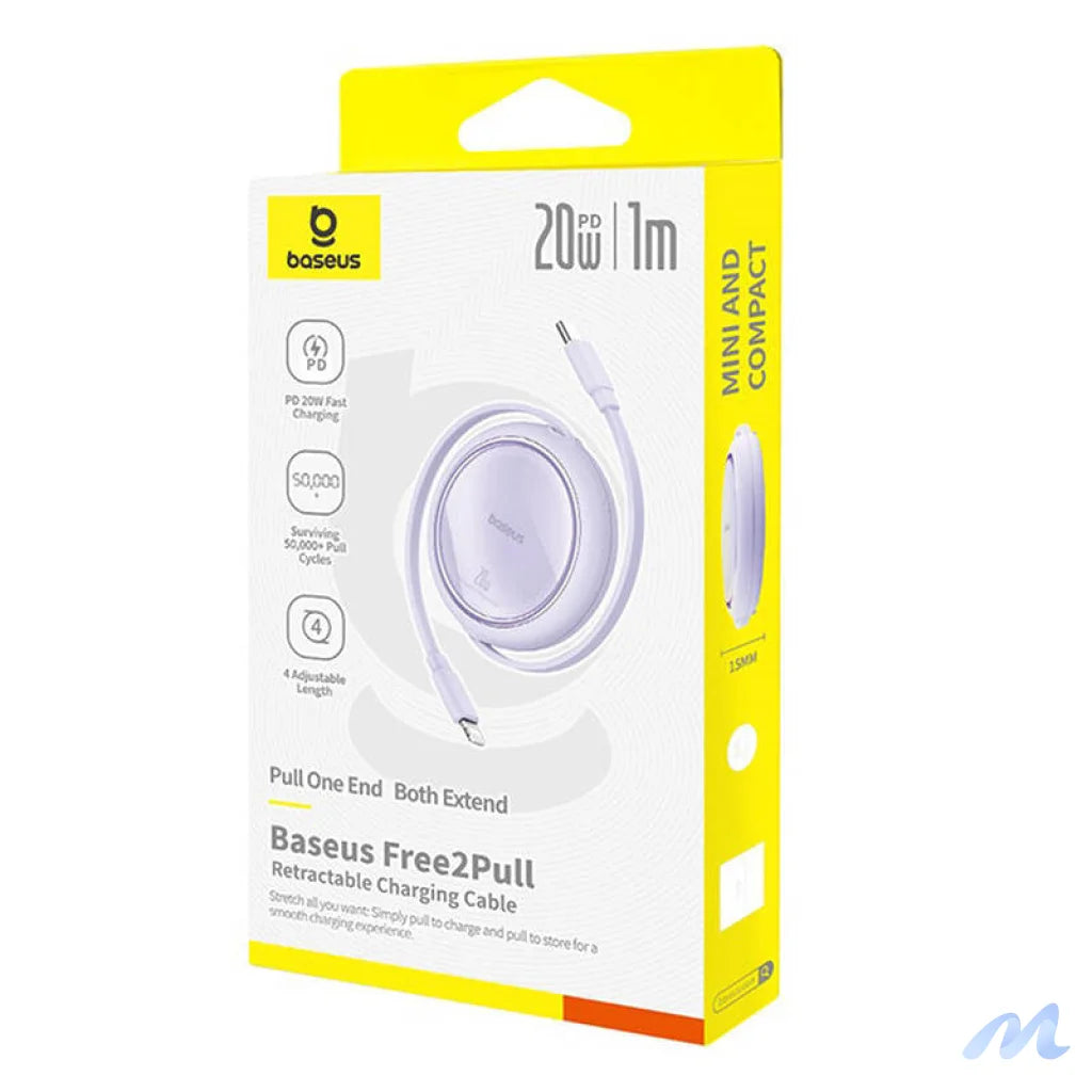 USB Cable Baseus Free2Pull USB-C to iP 20W 1m (purple)