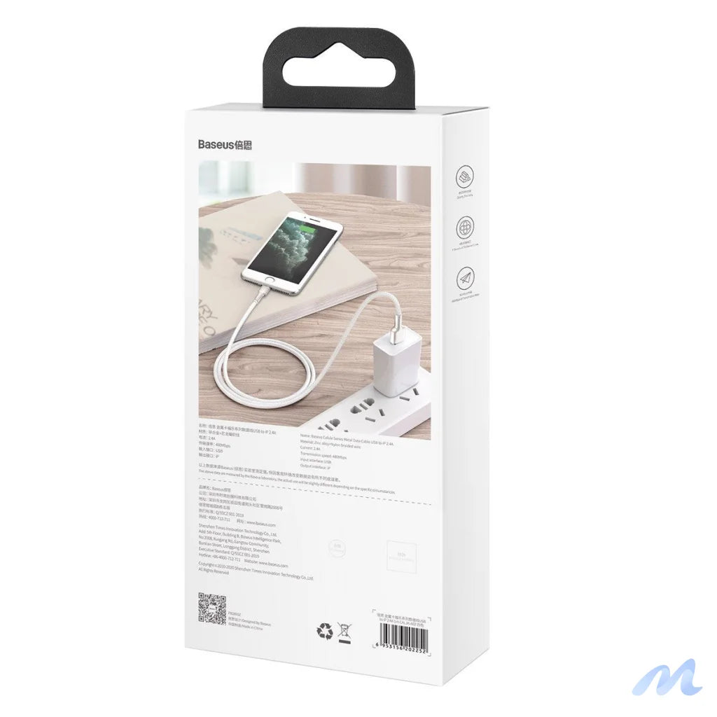 USB cable for Lightning Baseus Cafule, 2.4A, 2m (white)