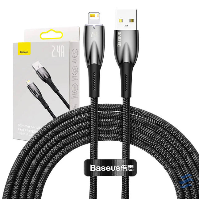 USB cable for Lightning Baseus Glimmer Series 2.4A 2m (Black) USB to Lightning