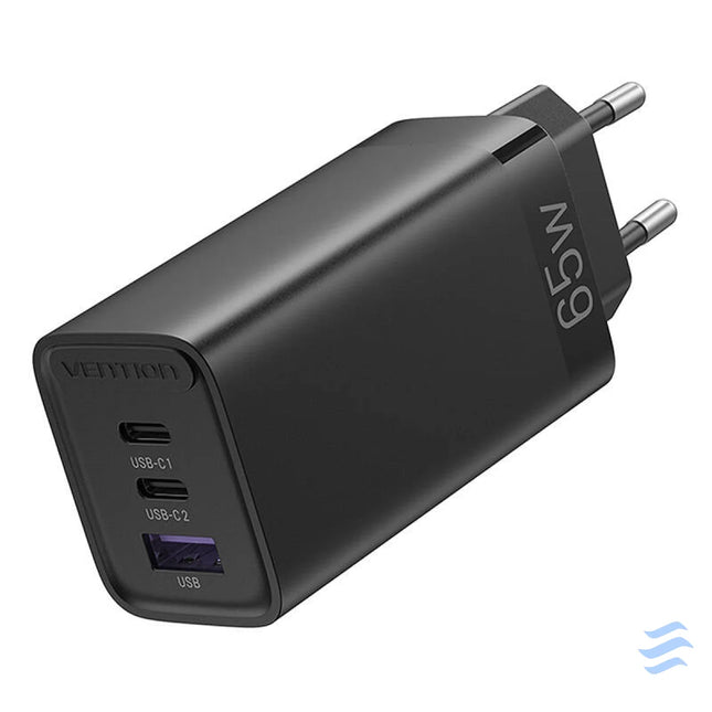 Vention FEDB0 EU 2xUSB C 1xUSB A 65W/30W/30W GaN network charger (black) mains chargers