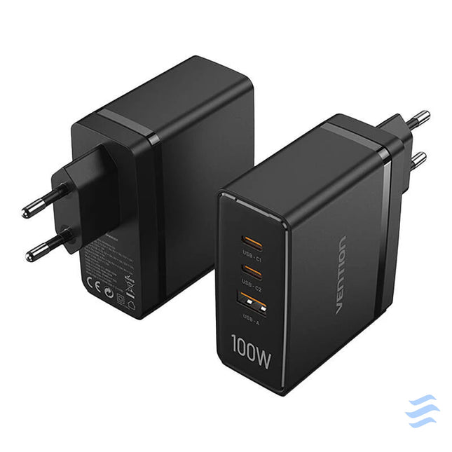 Vention FEGB0 EU 2xUSB C 1xUSB A 100W/100W/30W GaN network charger (black) mains chargers