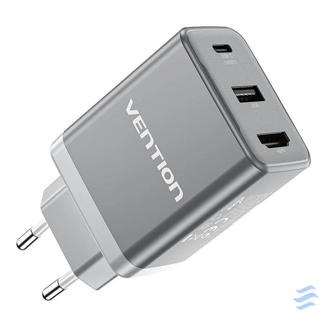 Vention FJAH0 EU USB(C + A) + HDMI GaN mains charger (60W/5W/4K@60Hz) (grey) mains chargers