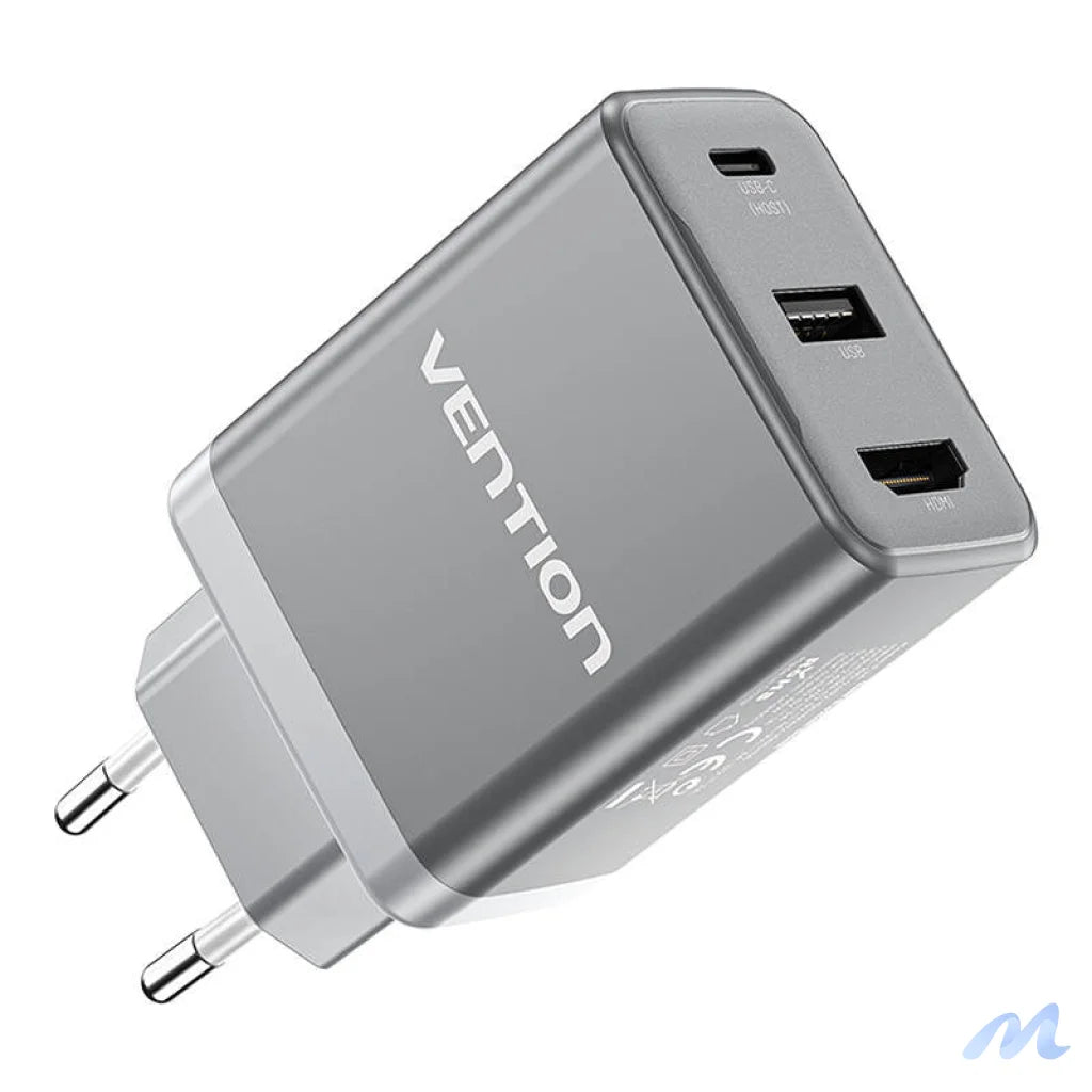 Vention FJAH0-EU USB(C+A)+HDMI GaN mains charger (60W/5W/4K@60Hz) (grey)