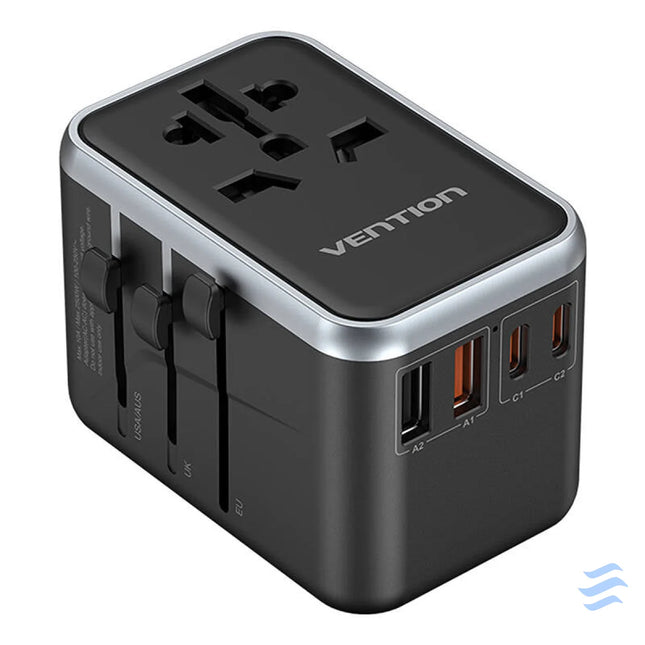 Vention FJFB0 GaN 2xUSB C 2xUSB A Universal Travel Adapter 65W (black) mains chargers