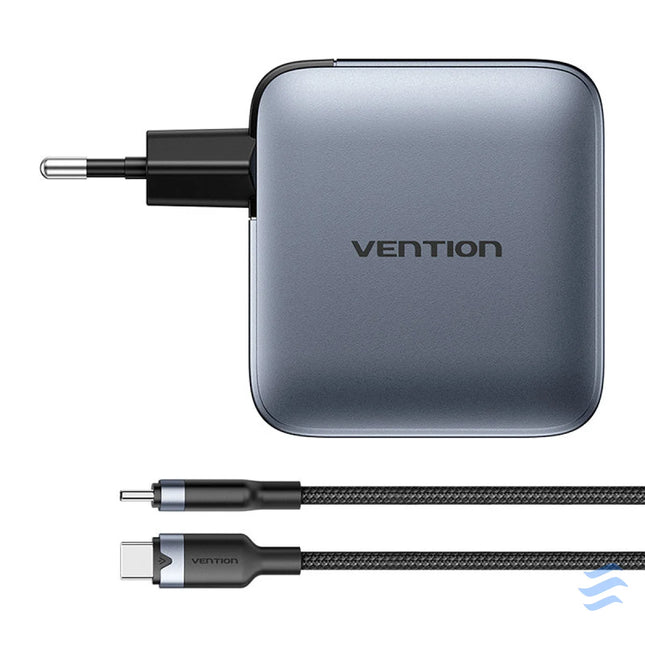 Vention power charger 3x USB C 1x USB A (100W/100W/30W/30W) (grey) with USB C to USB C cable (1m) (black) mains chargers