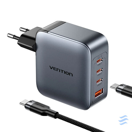 Vention power charger 3x USB C 1x USB A (100W/100W/30W/30W) (grey) with USB C to USB C cable (1m) (black) mains chargers