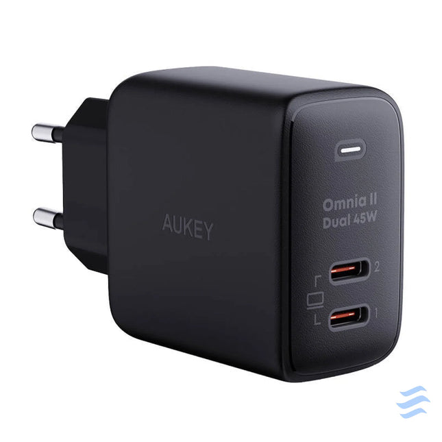 Wall Charger Aukey PA B4T 2xUSB C 45W (black) mains chargers