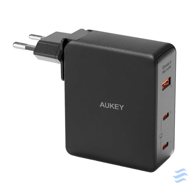 Wall charger Aukey PA B7O 1xUSB A 2xUSB C 140W GaN (black) mains chargers