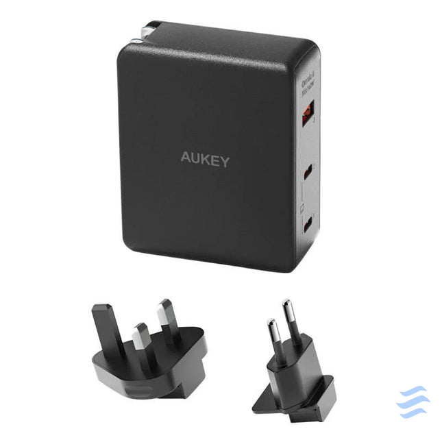 Wall charger Aukey PA B7O 1xUSB A 2xUSB C 140W GaN (black) mains chargers