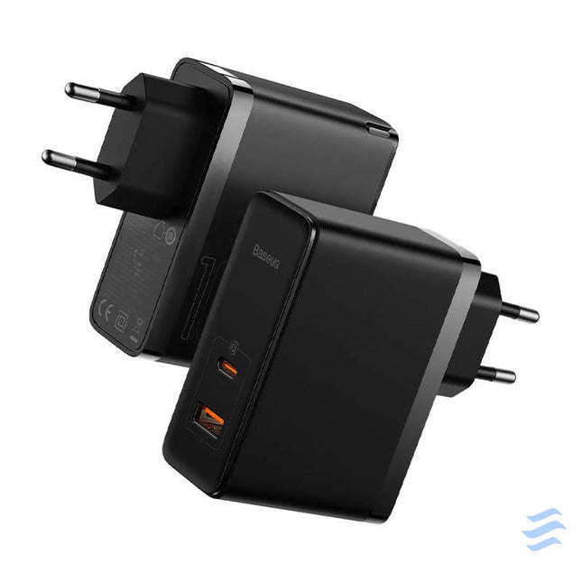 Wall charger Baseus GaN USB C + USB 100W + 1m cable (black) mains chargers