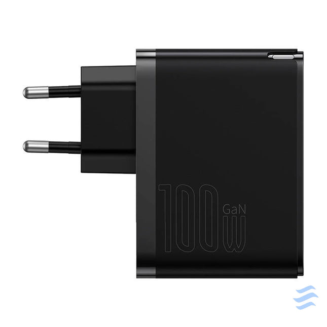 Wall charger Baseus GaN USB C + USB 100W + 1m cable (black) mains chargers