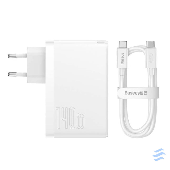 Wall charger Baseus GaN5 Pro 2xUSB C + USB 140W (white) mains chargers