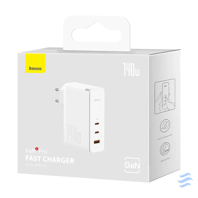 Wall charger Baseus GaN5 Pro 2xUSB C + USB 140W (white) mains chargers