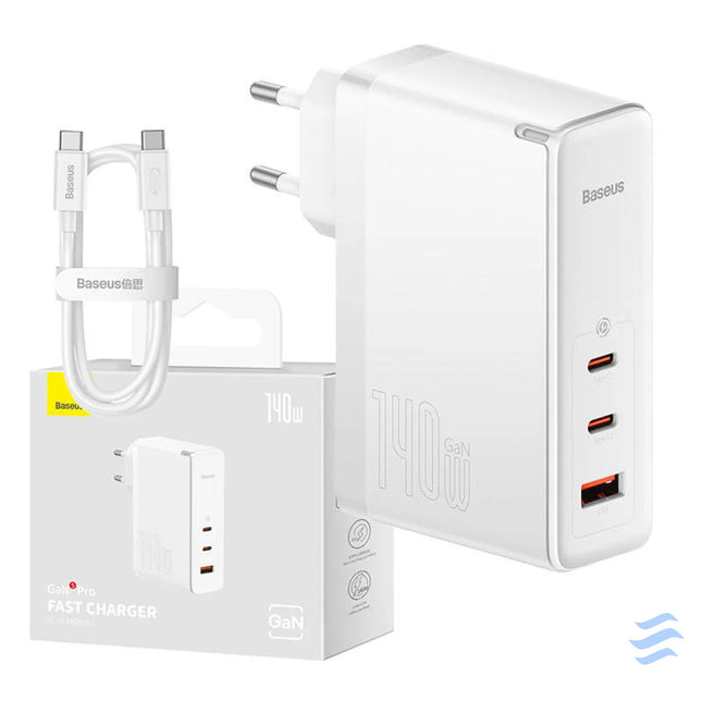 Wall charger Baseus GaN5 Pro 2xUSB C + USB 140W (white) mains chargers