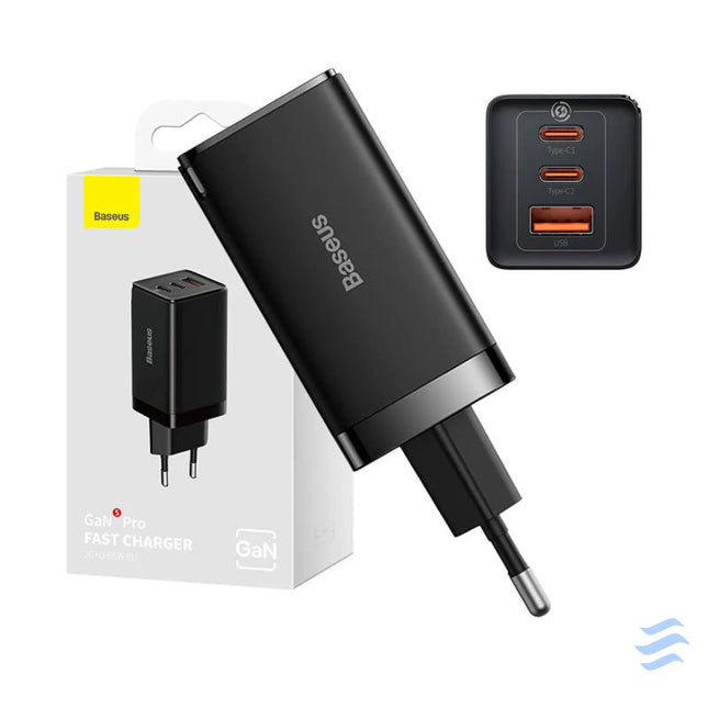 Wall charger Baseus GaN5 Pro 2xUSB C + USB 65W (black) mains chargers