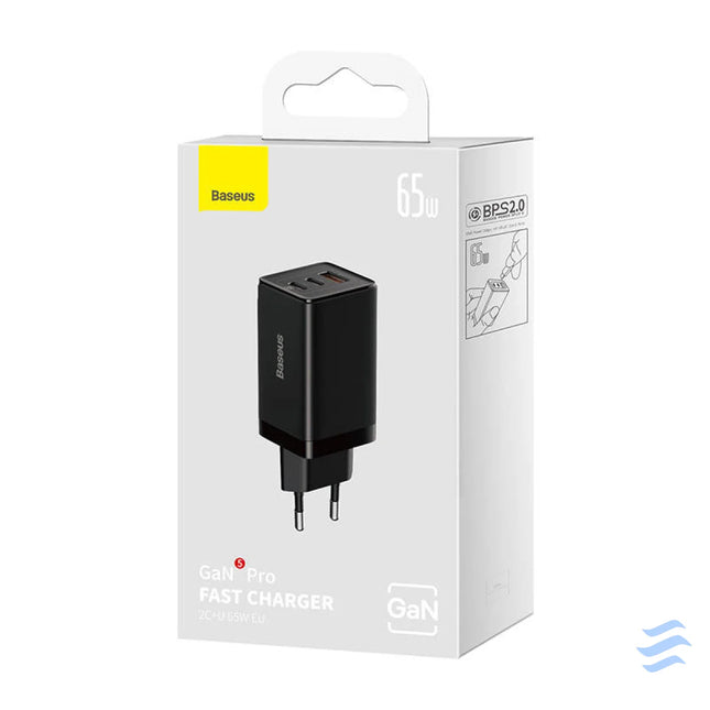Wall charger Baseus GaN5 Pro 2xUSB C + USB 65W (black) mains chargers