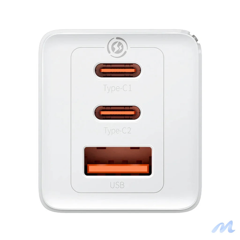 Wall charger Baseus GaN5 Pro 2xUSB-C + USB, 65W (white)