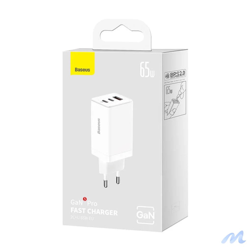 Wall charger Baseus GaN5 Pro 2xUSB-C + USB, 65W (white)