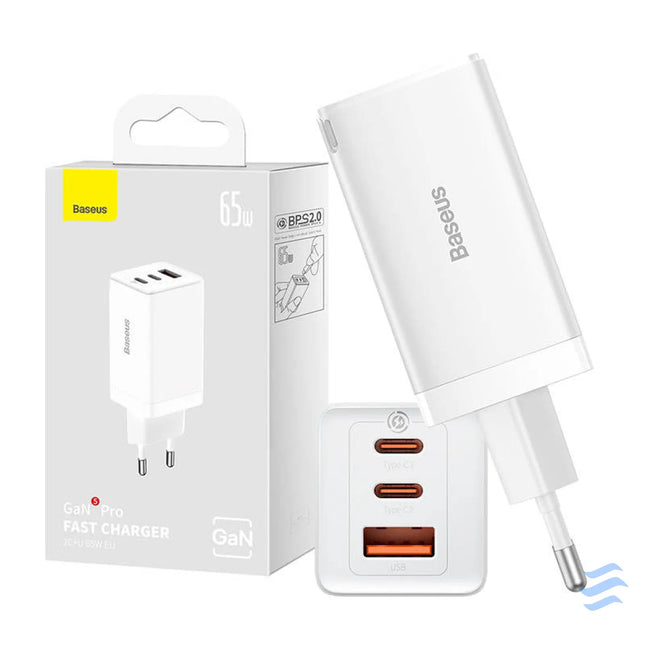 Wall charger Baseus GaN5 Pro 2xUSB C + USB 65W (white) mains chargers