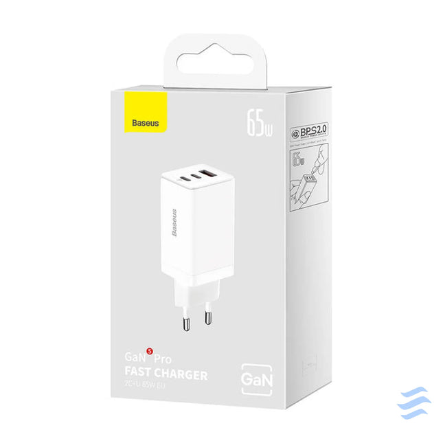 Wall charger Baseus GaN5 Pro 2xUSB C + USB 65W (white) mains chargers