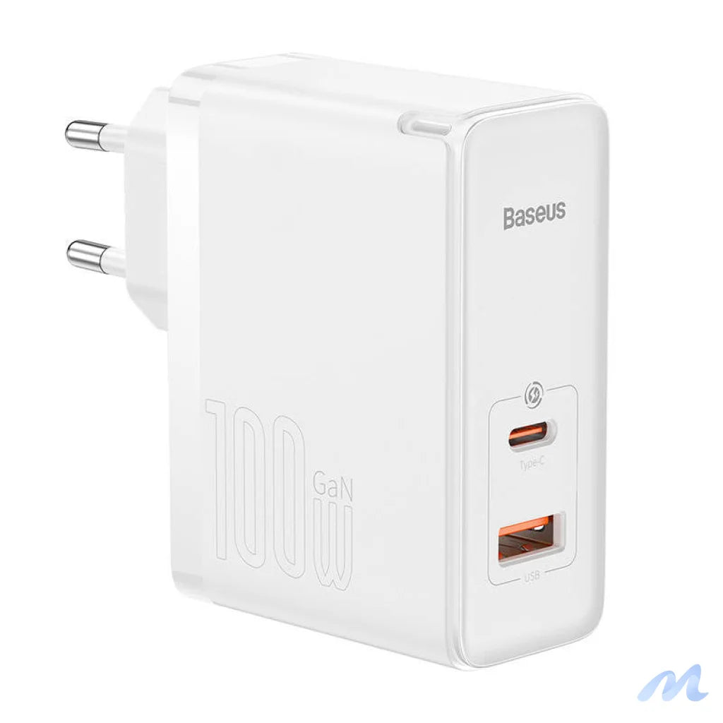 Wall charger Baseus GaN5 Pro USB-C + USB, 100W + 1m cable (white)