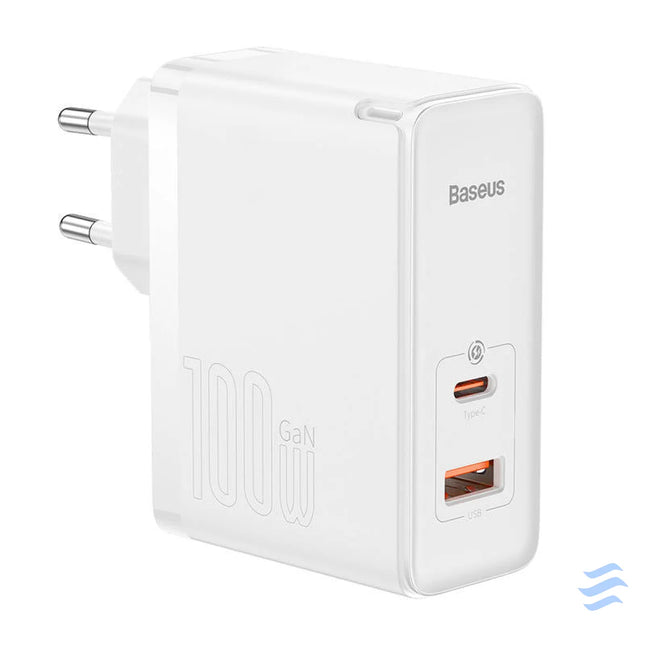 Wall charger Baseus GaN5 Pro USB C + USB 100W + 1m cable (white) mains chargers