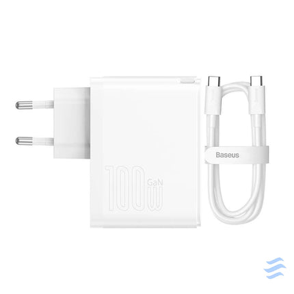 Wall charger Baseus GaN5 Pro USB C + USB 100W + 1m cable (white) mains chargers