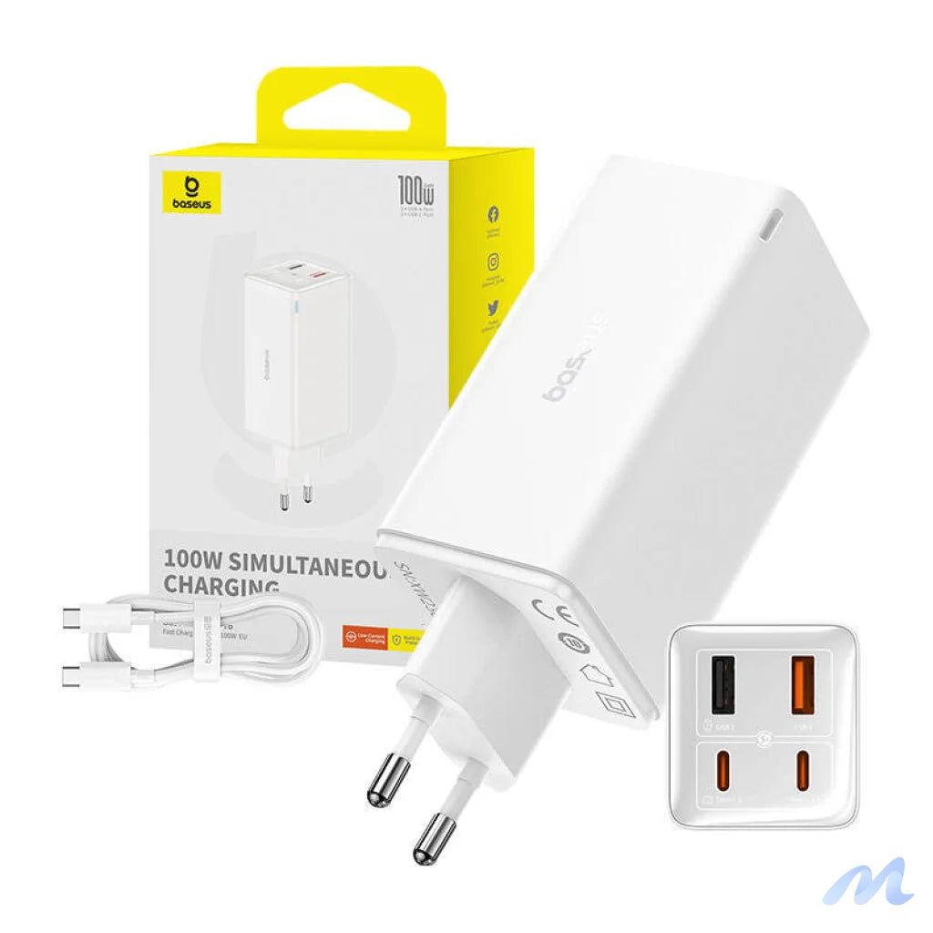 Wall charger Baseus GaN6 Pro 2xUSB-C + 2xUSB, 100W (white)