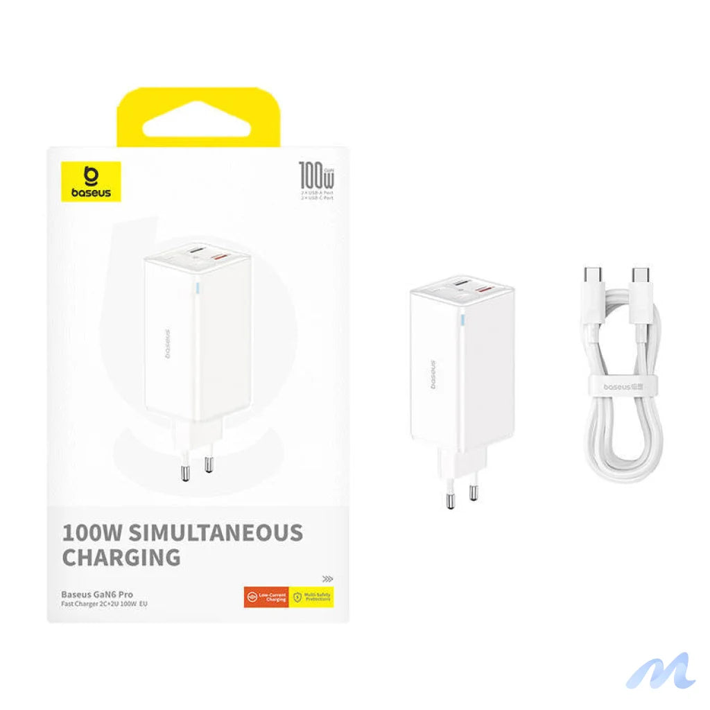 Wall charger Baseus GaN6 Pro 2xUSB-C + 2xUSB, 100W (white)