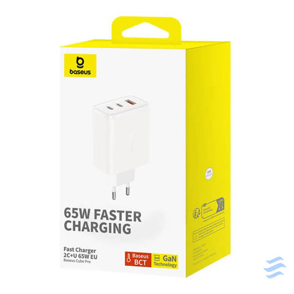 Wall charger Baseus OS Cube Pro 2xUSB C + USB 65W (white) mains chargers