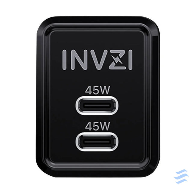 Wall charger INVZI GaN 2x USB C 45W EU (black) mains chargers