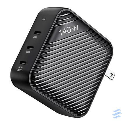 Wall charger INVZI GanHub 3x USB C 140W EU/UK/AU/US (black) mains chargers