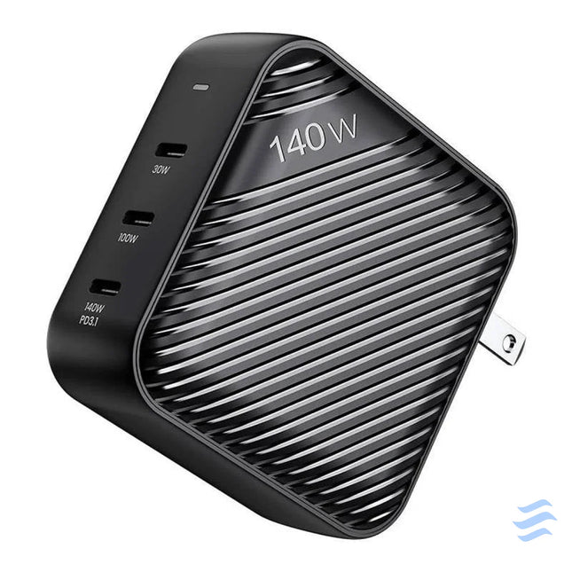 Wall charger INVZI GanHub 3x USB C 140W EU/UK/AU/US (black) mains chargers